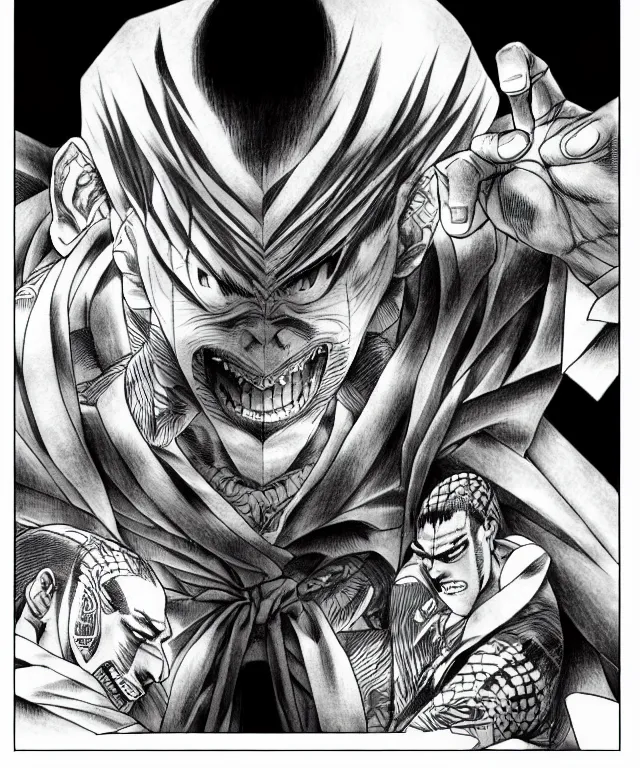 Prompt: A webmanga about a shaved-headed scarred yakuza. Sharp high quality webmanga, fine details, straight lines, solo, architecture in the background, masterpiece, highly detailed drawing by Yoshiaki Tabata, Kentaro Miura