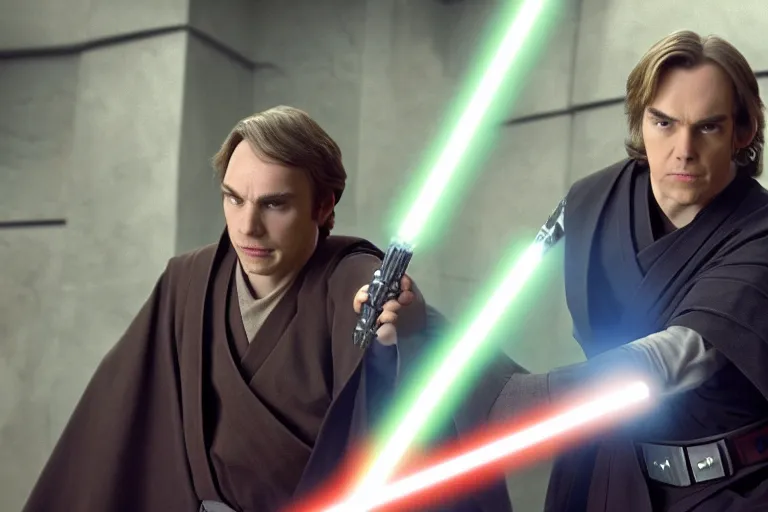 Image similar to a jedi master anakin skywalker is defended in star wars senate by saul goodman also known as jimmy mcgill, star wars revenge of the sith, better call saul, 1 0 8 0 p, court session images