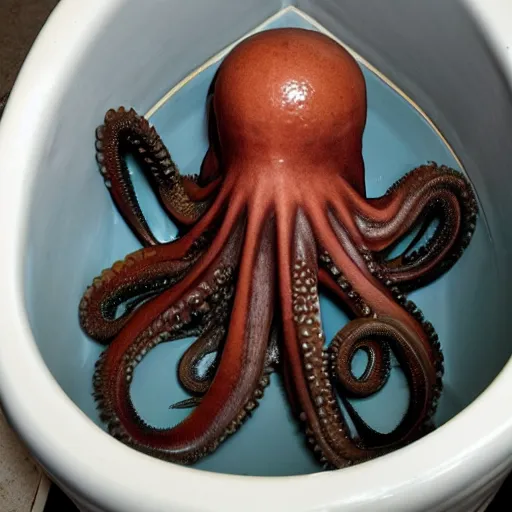 Image similar to an octopus curled up in a toilet