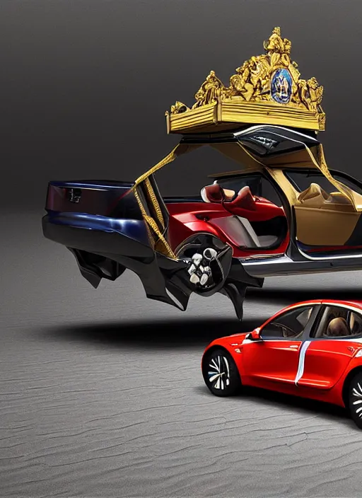 Image similar to the coronation of napoleon painting and sci - fi organic sport car model 3 d realistic render