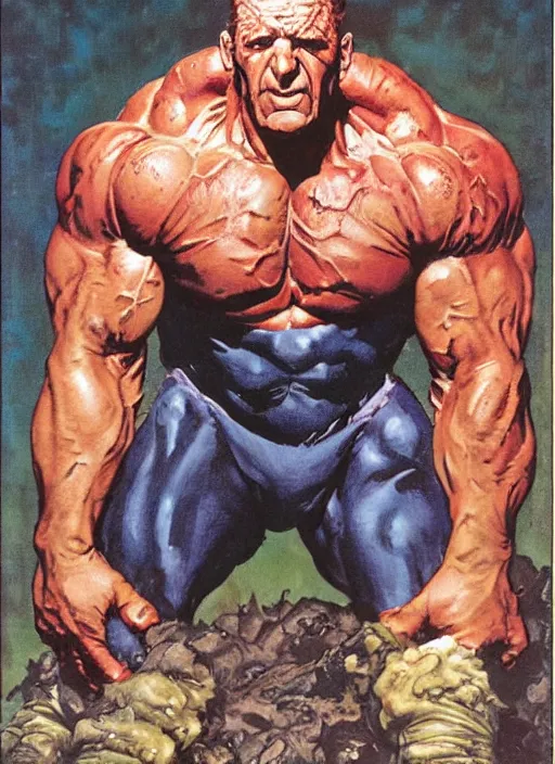 Image similar to full body and head portrait of dorian yates as marvel's the thing, dynamic action, painted by norman rockwell and phil hale and greg staples and tom lovell and frank schoonover and jack kirby