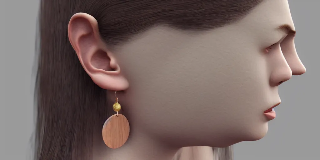 Prompt: earring design, jewelry design, wood, nordic, art deco, material, product design, trending on artstation, cgsociety, photo realistic, design by ziva cph and isabel lennse and kalevala, 8 k, unreal engine, c 4 d