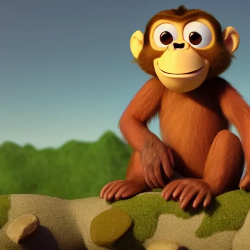 Prompt: pixar render of monkey on top of a bear