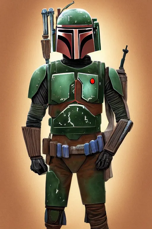 Image similar to portrait of boba fett from star wars, highly detailed, centered, solid color background, digital painting