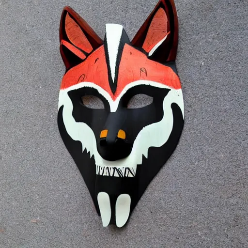 Image similar to painted wooden wolf mask, pacific northwest indigenous style
