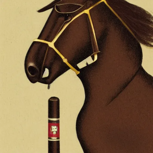 Image similar to an antropomorphic horse wearing a suit smoking a cigar