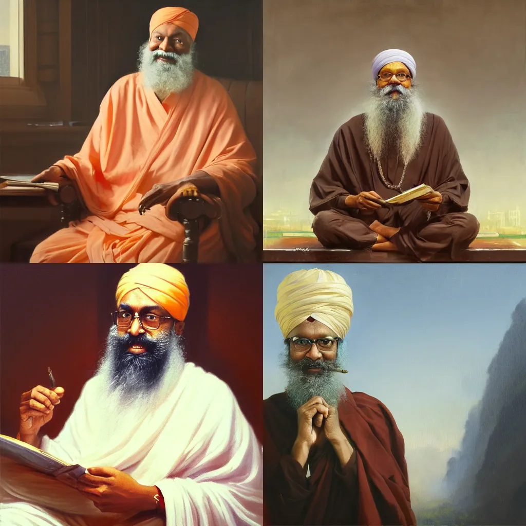 Prompt: Sadguru Jagdish Vasudev as a businessman CEO, masterpiece, oil on canvas, by Greg Rutkowski, neoclassical portrait, 8K,