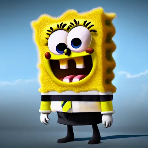 Image similar to very furry spongebob, cgi, artstation, highly detailed, concept art, sharp focus