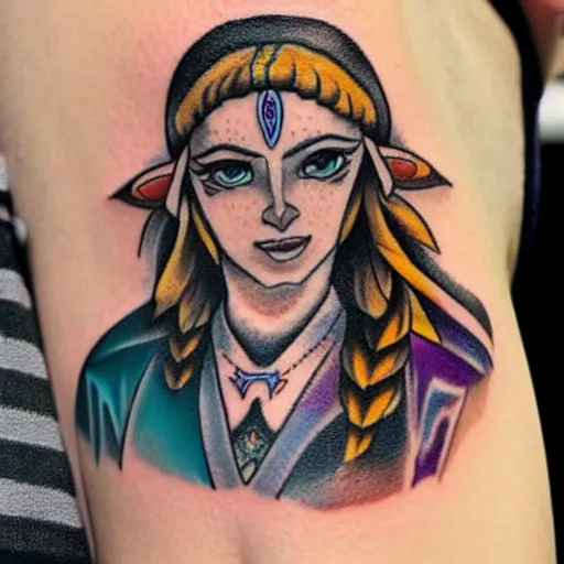 Image similar to tattoo of a portrait of zelda