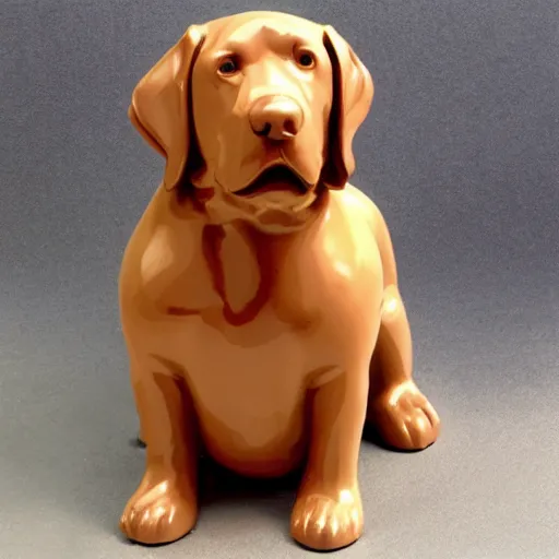 Prompt: plastic labrador moneybox with coinslot in its head