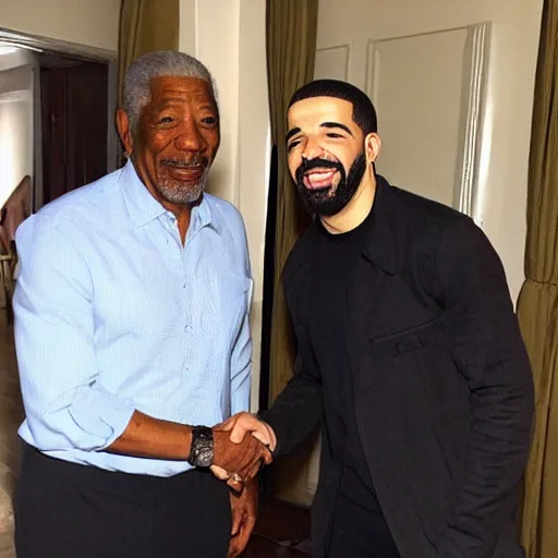 Prompt: drake meeting morgan freeman