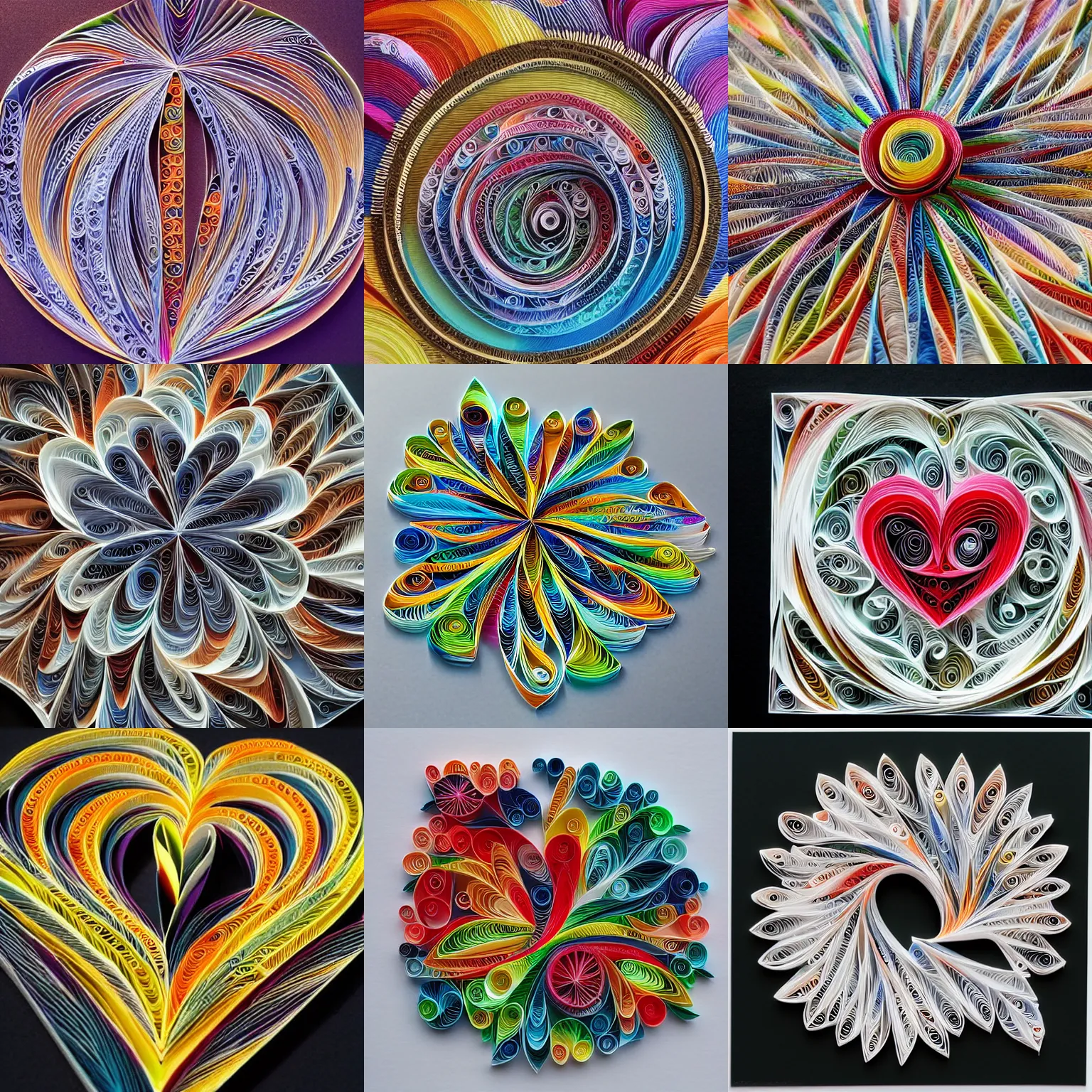 Prompt: a beautiful quilled paper art of'i love ai art ', by yulia brodskaya, golden ratio composition, deep depth of field, top lit, behance, 8 k