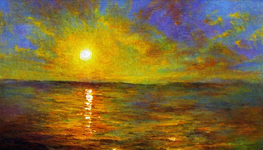 Image similar to the sun, blocked by a hexagon, impressionist oil painting