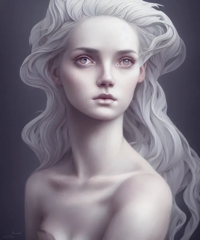 Prompt: cute sculptor wearing halter top by charlie bowater and anna dittmann and artgerm and clemens ascher, portrait, intricate, face, workshop, flowing hair, grey eyes, elegant, white mist, highly detailed, dramatic lighting, sharp focus, trending on artstation, artstationhd, artstationhq, unreal engine, 4 k, 8 k