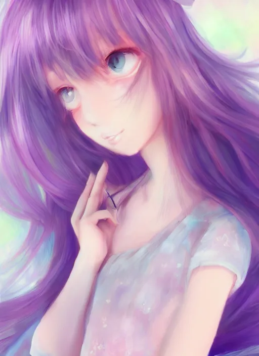 Prompt: adorable, brilliant, elegant, pastel texture, matte painting hyperpop cutest lavender-colored cherry-colored portrait trending on pixiv