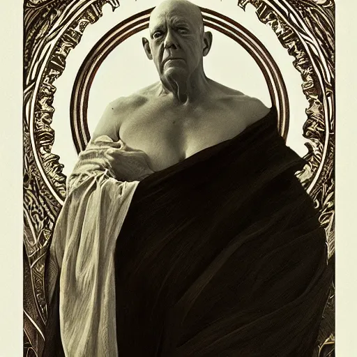 Image similar to amazing lifelike award winning pencil illustration of aleister crowley trending on art station artgerm Greg rutkowski alphonse mucha cinematic