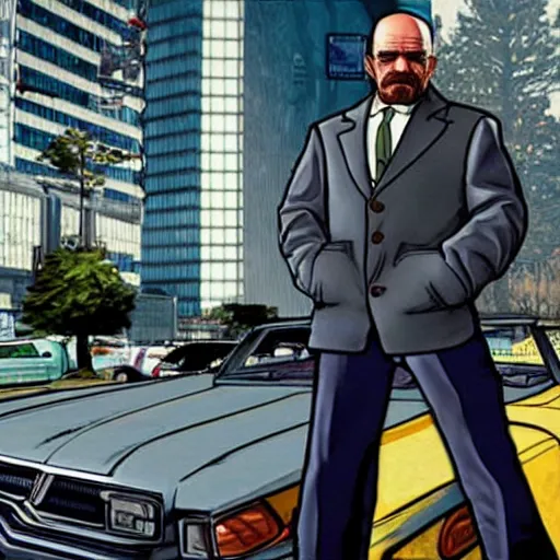 Image similar to Walter white in GTA 4 cover art.