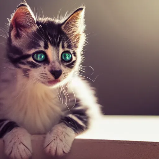 Image similar to kitten dramatic lighting cinematic establishing shot 4k ultra HD photo realistic