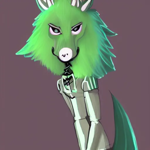 Image similar to Beautiful digital painting of an anthro anthropomorphic pastel-green wolf, Punk outfit.