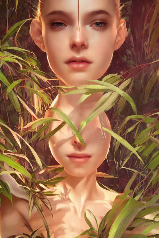 Image similar to stunningly beautiful, cyber prima ballerina in jungle, symmetrical face, golden hour, smooth, focus, highly detailed, hyper realistic, dramatic lighting, elegant, intricate, concept art, art by wlop, mars ravelo, greg rutowski, artstation