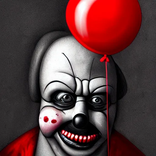 Image similar to surrealism grunge cartoon portrait sketch of darth vader with a wide smile and a red balloon by - michael karcz, loony toons style, clown style, horror theme, detailed, elegant, intricate