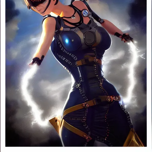 Prompt: painting of tracer in a skintight dress, steampunk, by dan hillier and charlie bowater 4 k post - processing highly detailed, trending on artstation, cinematic lightning, volumetric lightning, highly detailed, extreme detail, full details, - s 1 5 0