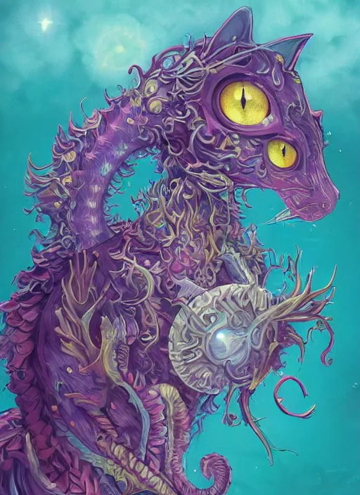 Prompt: cat seahorse fursona, autistic bisexual graphic designer and musician, long haired attractive androgynous fluffy humanoid character design, sharp focus, weirdcore voidpunk digital art by artgerm, akihiko yoshida, louis wain, simon stalenhag, michael sowa, wlop, noah bradley, furaffinity, artstation hd, trending on deviantart