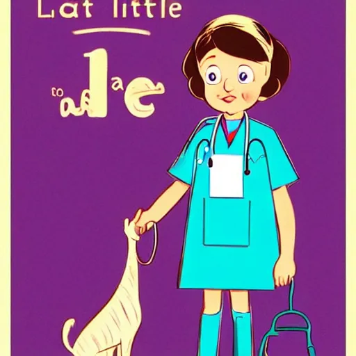 Image similar to a little girl [ as a veterinarian doctor ]!!, [ illustrated by dr. seuss ]!!, trending on artstation, [ golden ratio ]!!, centered!!