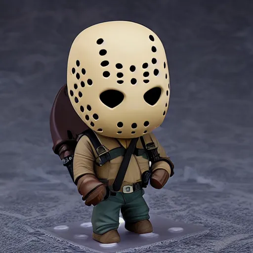 Image similar to high quality portrait flat matte painting of jason voorhees in the style of nendoroid, from friday the 1 3 th, flat anime style, thick painting, medium close - up