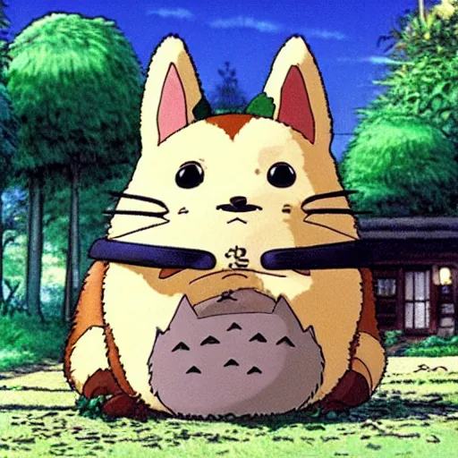 Prompt: a corgi totoro, scene from the movie my neighbor totoro, studio ghibli, anime, peaceful, calm, beautiful landscape