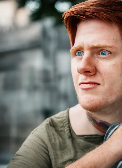 Image similar to portrait photo still of real life philip j fry, 8 k, 8 5 mm, f. 1 4