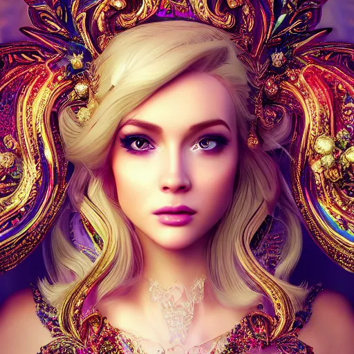 Prompt: portrait of princess, beautiful, attractive, glowing, ornate and intricate, jaw dropping, dynamic lighting, colorful, fairy tale, intricate and detailed, 4 k octane render, blonde hair