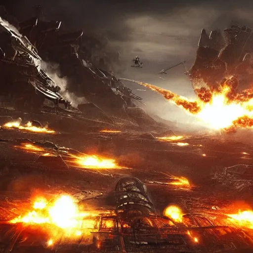 Image similar to science - fiction futuristic apocalyptic war scene with explosions