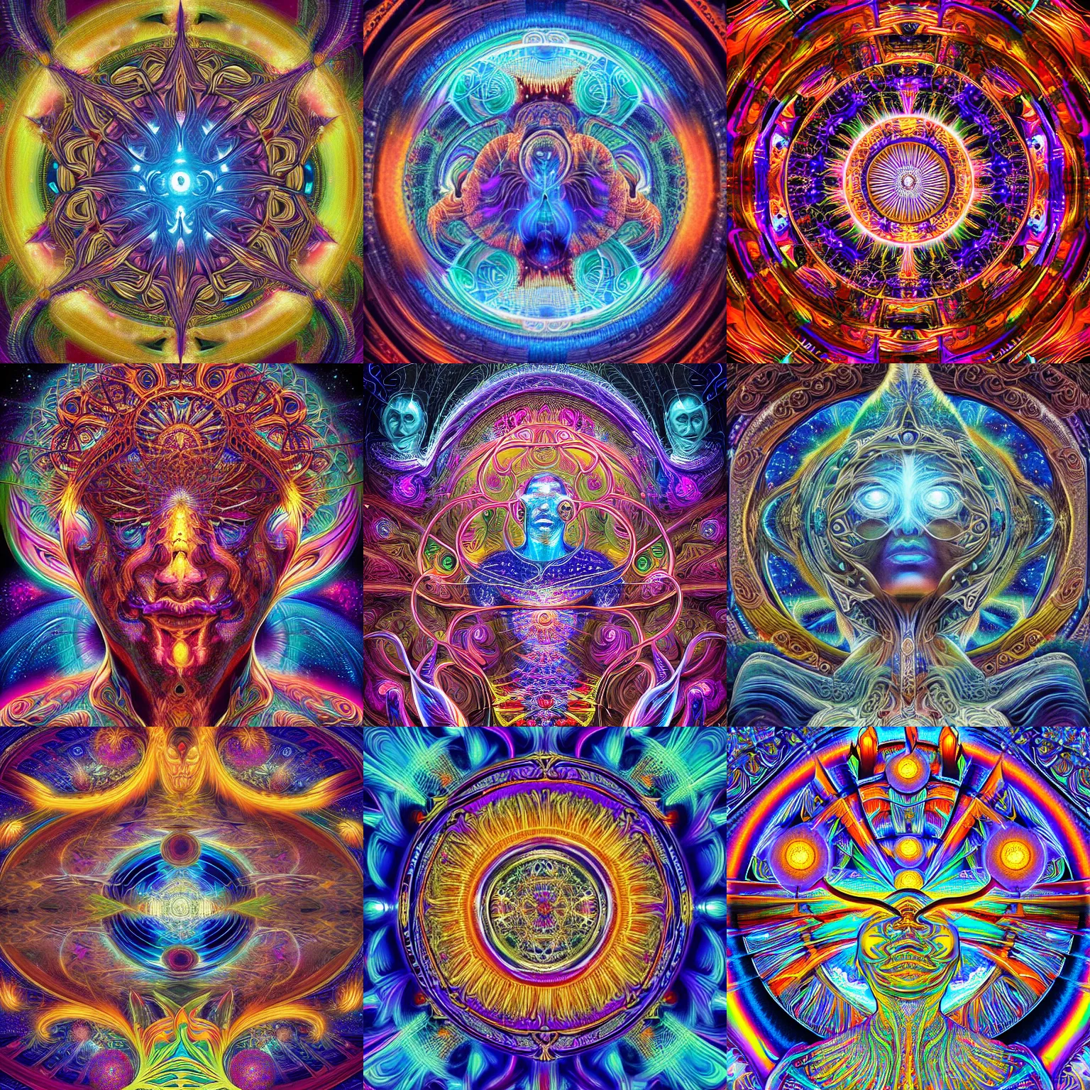Prompt: a intricate ornate psychedelic image of a cosmic spirits, digital art by felix kelly, alex grey, dan mumford, artgerm, psychedelic art, psychedelic, fractalism, fractals, sacred geometry, artstation, detailed, art, hyper realism, hyper detailed, cgsociety, ue 5, hd, 3 d