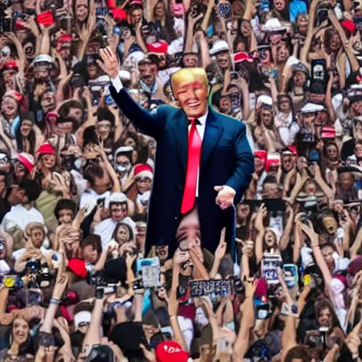 Prompt: enoumous crowd of millions of people, everyone is laughing and pointing at donald trump on a podium with not wearing pants. style of caricature drawing.
