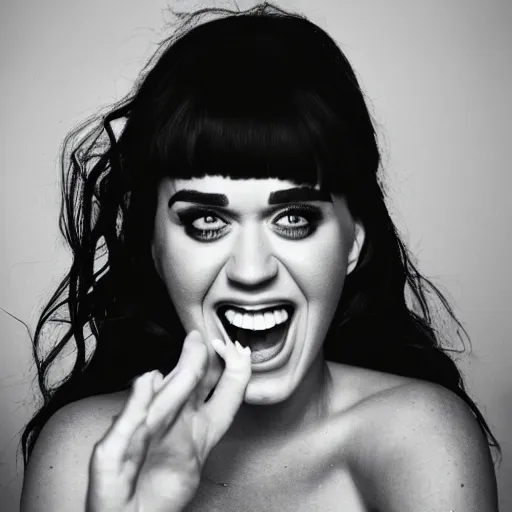 Image similar to 3 5 mm portrait of katy perry laughing in your face, a raging lightning storm in the sky.