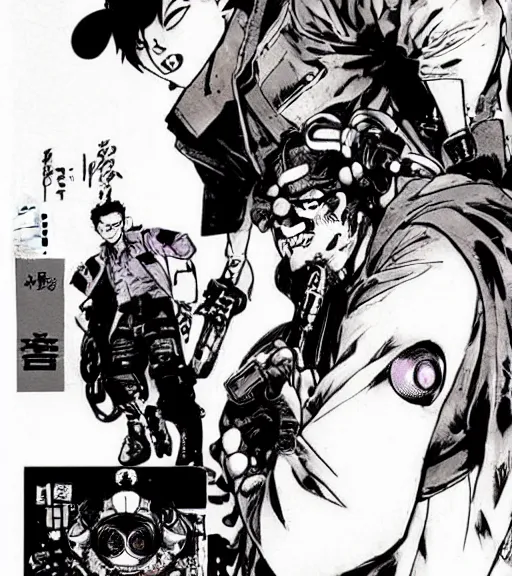 Prompt: a rockabilly japanese yankee encounters his first cute space alien creature, comic book art, by yoji shinkawa and takehiko inoue and kim jung gi, masterpiece, perfect