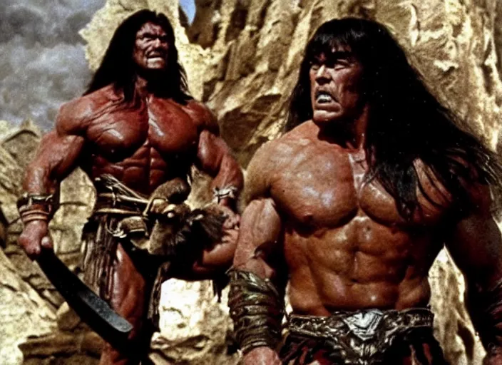 Image similar to still of muscular gigachad in conan the barbarian directed by frank frazetta, high resolution