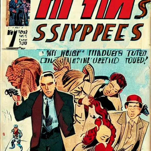 Image similar to time-traveling spies, comic book cover