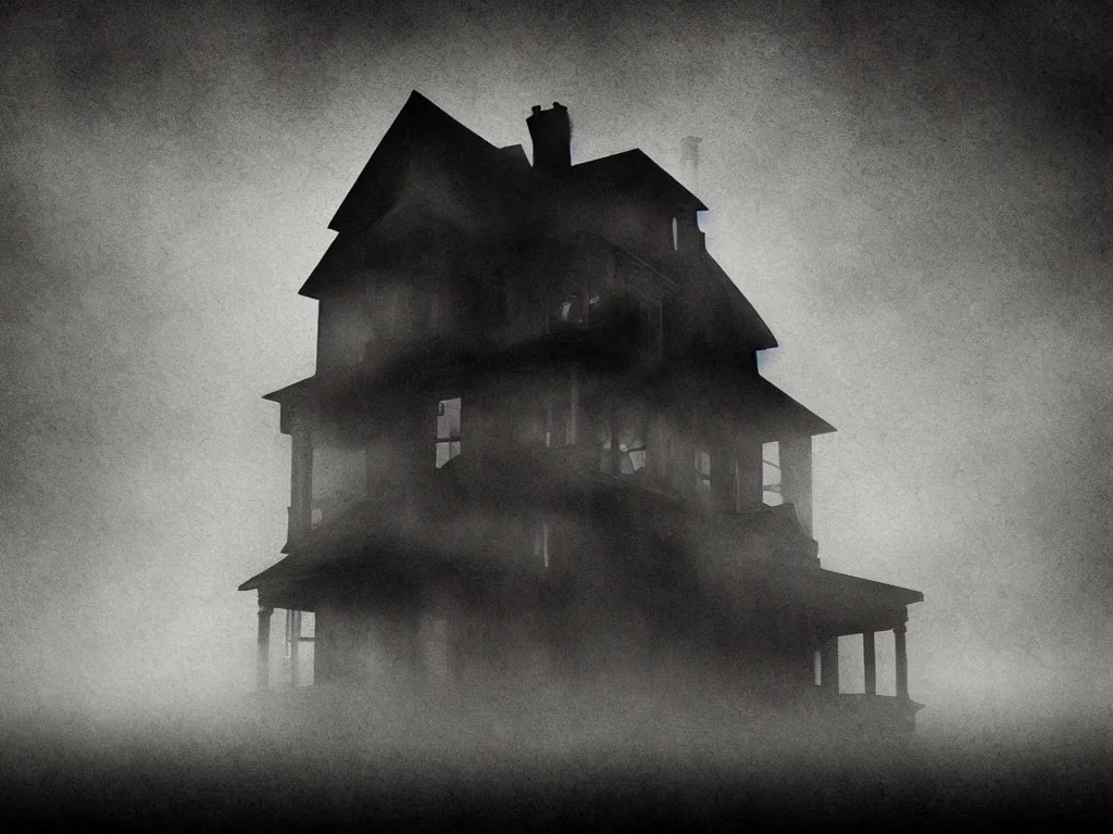 Image similar to a creepy house in the middle of a foggy night, poster art by john carpenter, shutterstock contest winner, gothic art, movie poster, horror film, gothic