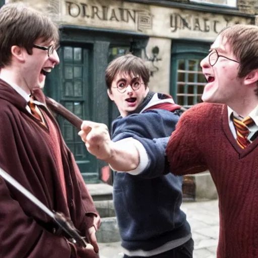 Prompt: harry potter gets into a fight at the pub