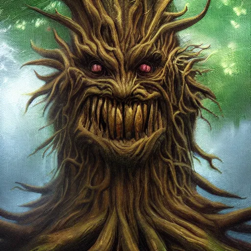 Prompt: tree monster ,8k, trending on artstation, high detail, oil painting