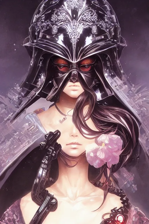 Image similar to anime key visual of a female darth vader goddess!!, intricate, stunning, highly detailed, digital painting, artstation, smooth, hard focus, illustration, art by artgerm and greg rutkowski and alphonse mucha