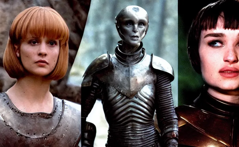 Prompt: the alien as joan of arc, bowl haircut, game of thrones