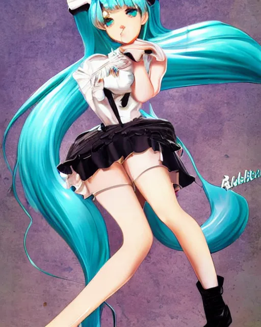 Prompt: Hatsune Miku full body pin up modeling in idol unioform, with a park in the back ground, post war style, detailed face, american postcard art style, by Gil Elvgren and Randolph Stanley Hewton and Charlie Bowater