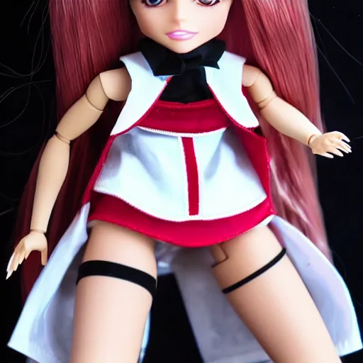 Image similar to anime barbie doll, 5 dolls, doctor suit, playboy, leather, in red velvet stockings, a nurse's dress, full length, heels on her feet