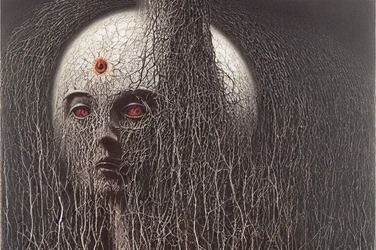 Prompt: The queen of the sun by Zdzislaw Beksinski, Jeffrey Smith and H.R. Giger, oil on canvas