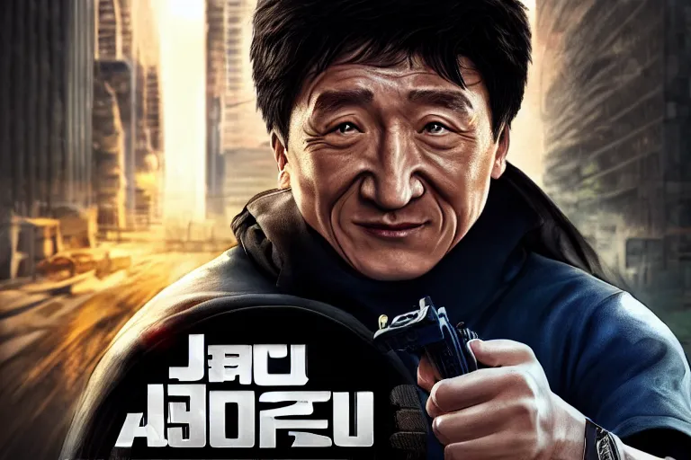 Image similar to Jackie Chan Gta 6, concept art, artstation, game poster, octane render, hyper-realistic