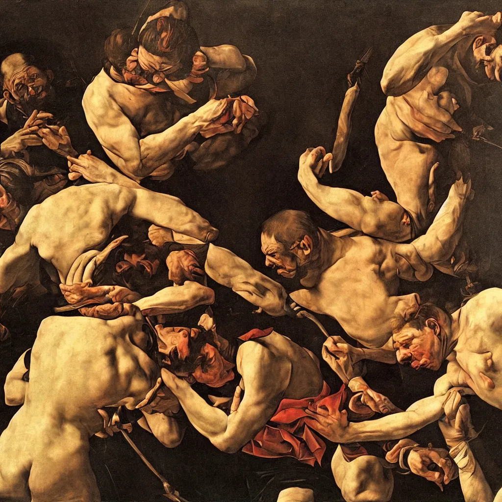 Image similar to The pain of the fool, in the style of Caravaggio
