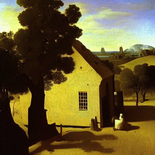 Prompt: Landscape, by Vermeer.